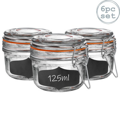 6x 70ml Clear Glass Spice Jar with Orange Airtight Silicone Seal