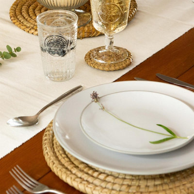 Argon Tableware 6x Water Hyacinth Wicker Weave Coasters - Palm Leaf Design Round Drinks Woven Coaster