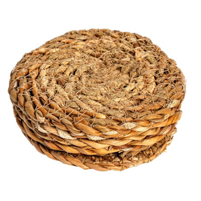 Argon Tableware 6x Water Hyacinth Wicker Weave Coasters - Typha Design Round Drinks Woven Coaster