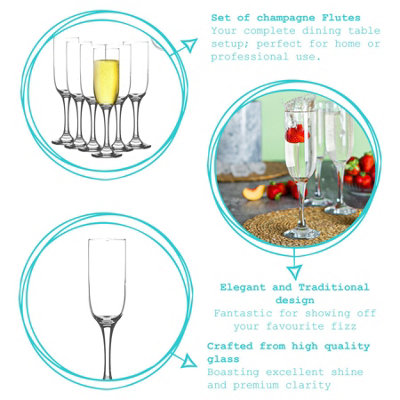Argon Tableware - Campana Champagne Flutes - 210ml - Pack of 12 - Clear
