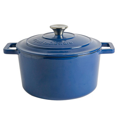 Argon Tableware Cast Iron Casserole Dish - Enameled Dutch Oven - Self-Basting Lid - Hob to Oven - 4.5 Litre - Midnight Blue
