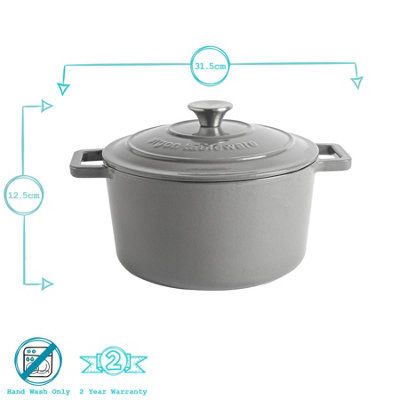 Argon Tableware - Cast Iron Casserole Enameled Oven Dish Set - 4.5 Litre - Slate Grey