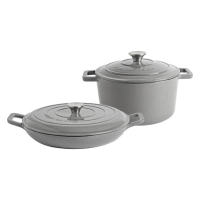 Argon Tableware - Cast Iron Casserole Oven Dish Set - 2 Sizes - 2pc - Slate Grey