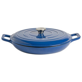 Argon Tableware - Cast Iron Shallow Casserole Dish - 2.3 Litre - Midnight Blue