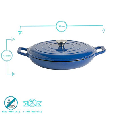 Argon Tableware - Cast Iron Shallow Casserole Dishes - 2.3 Litre - Pack of 2 - Midnight Blue