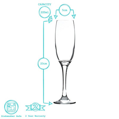 Argon Tableware - Classic Champagne Flutes - 220ml - Pack of 24 - Clear