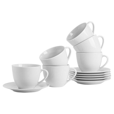 Argon Tableware - Classic White Cappuccino Cup & Saucer Set - 320ml - 12pc - White