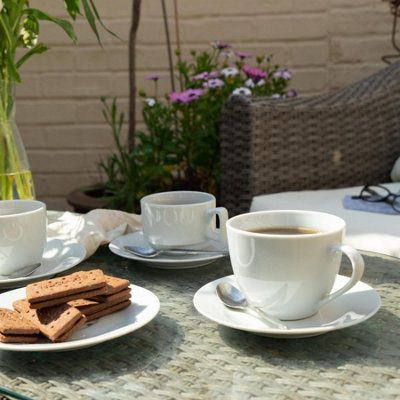 Argon Tableware - Classic White Cappuccino Cup & Saucer Set - 320ml - 12pc - White - 5