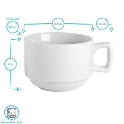 Argon Tableware - Classic White Stacking Teacup & Saucer Set - 200ml - 12pc - White - 3