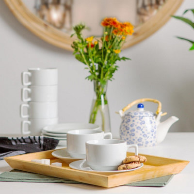 Argon Tableware - Classic White Stacking Teacup & Saucer Set - 200ml - 12pc - White - 5