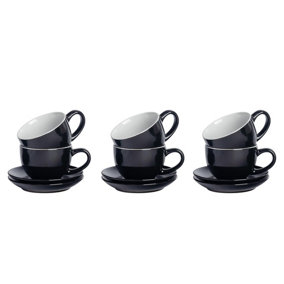 Argon Tableware - Coloured Cappuccino Cup & Saucer Set - 250ml - 12pc - Black