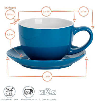 Argon Tableware - Coloured Cappuccino Cup & Saucer Set - 250ml - 12pc - Blue