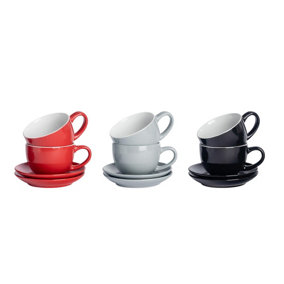Argon Tableware - Coloured Cappuccino Cup & Saucer Set - 250ml - 12pc - Lancashire