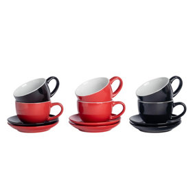 Argon Tableware - Coloured Cappuccino Cup & Saucer Set - 250ml - 12pc - Red/Black