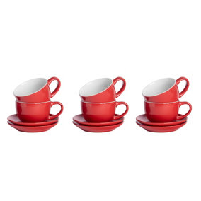 Argon Tableware - Coloured Cappuccino Cup & Saucer Set - 250ml - 12pc - Red