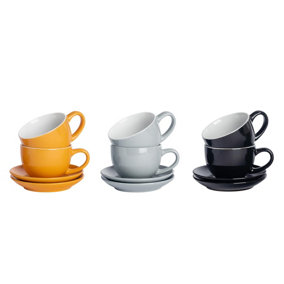 Argon Tableware - Coloured Cappuccino Cup & Saucer Set - 250ml - 12pc - Scandi