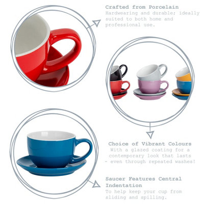 Argon Tableware - Coloured Cappuccino Cup & Saucer Set - 250ml - Black