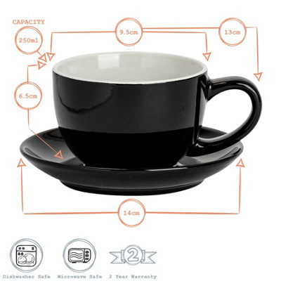 Argon Tableware - Coloured Cappuccino Cup & Saucer Set - 250ml - Black