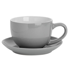 Argon Tableware - Coloured Cappuccino Cup & Saucer Set - 250ml - Grey