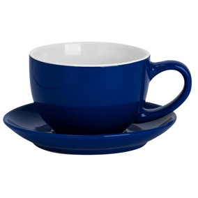 Argon Tableware - Coloured Cappuccino Cup & Saucer Set - 250ml - Navy
