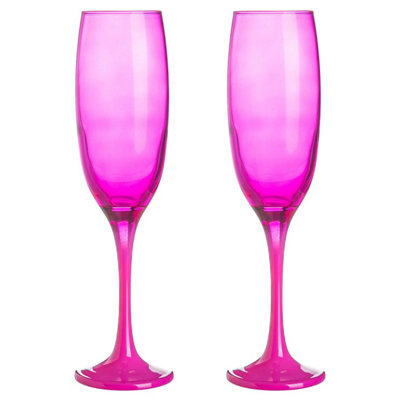 Argon Tableware - Coloured Champagne Flutes - 220ml - Pack of 2 - Pink