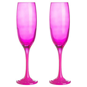 Argon Tableware - Coloured Champagne Flutes - 220ml - Pack of 2 - Pink