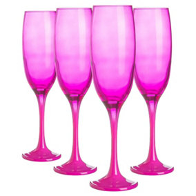 Argon Tableware - Coloured Champagne Flutes - 220ml - Pack of 4 - Pink