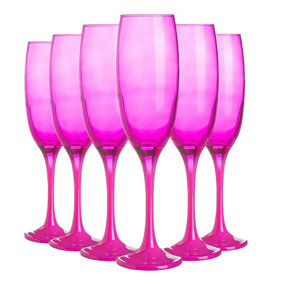 Argon Tableware - Coloured Champagne Flutes - 220ml - Pack of 6 - Pink