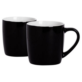 Argon Tableware - Coloured Coffee Mugs - 350ml - Pack of 2 - Black