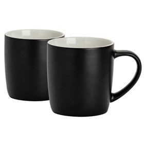 Argon Tableware - Coloured Coffee Mugs - 350ml - Pack of 2 - Matte Black