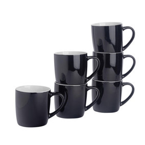 Argon Tableware - Coloured Coffee Mugs - 350ml - Pack of 6 - Black