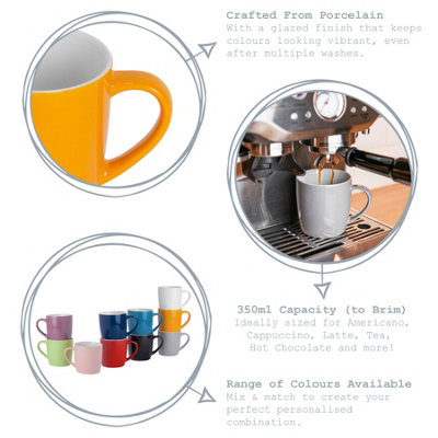 Argon Tableware - Coloured Coffee Mugs - 350ml - Pack of 6 - Black