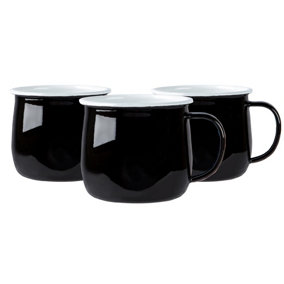Argon Tableware - Coloured Enamel Belly Mugs - 375ml - Pack of 12 - Black