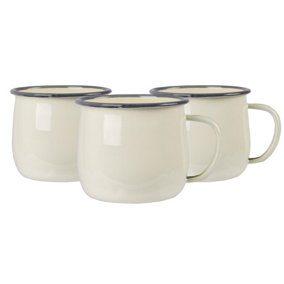 Argon Tableware - Coloured Enamel Belly Mugs - 375ml - Pack of 12 - Cream/Grey