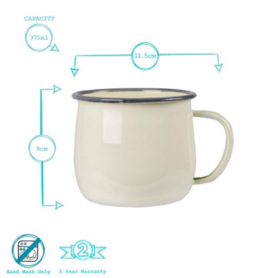 Argon Tableware - Coloured Enamel Belly Mugs - 375ml - Pack of 12 - Cream/Grey