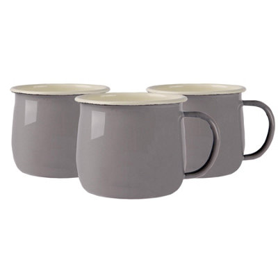 Argon Tableware - Coloured Enamel Belly Mugs - 375ml - Pack of 12 - Grey/Cream