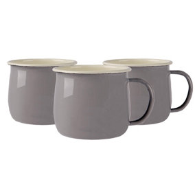 Argon Tableware - Coloured Enamel Belly Mugs - 375ml - Pack of 12 - Grey/Cream