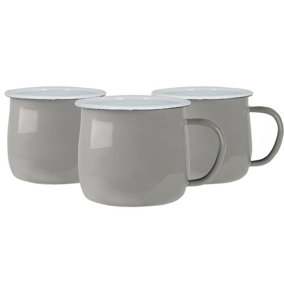 Argon Tableware - Coloured Enamel Belly Mugs - 375ml - Pack of 12 - Grey