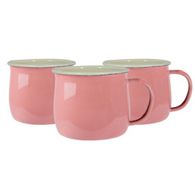 Argon Tableware - Coloured Enamel Belly Mugs - 375ml - Pack of 12 - Pink/White