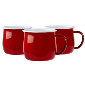 Argon Tableware - Coloured Enamel Belly Mugs - 375ml - Pack of 12 - Red