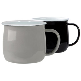 Argon Tableware - Coloured Enamel Belly Mugs - 375ml - Pack of 4 - Black/Grey