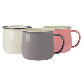 Argon Tableware - Coloured Enamel Belly Mugs - 375ml - Pack of 6 - 3 Colours