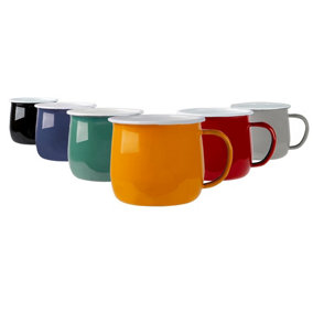 Argon Tableware - Coloured Enamel Belly Mugs - 375ml - Pack of 6 - 6 Colours
