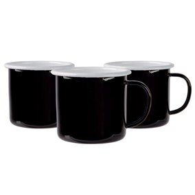 Argon Tableware - Coloured Enamel Mugs - 375ml - Pack of 12 - Black