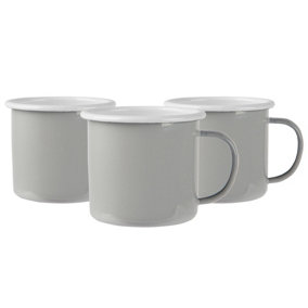 Argon Tableware - Coloured Enamel Mugs - 375ml - Pack of 12 - Grey