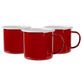 Argon Tableware - Coloured Enamel Mugs - 375ml - Pack of 12 - Red