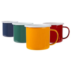 Argon Tableware - Coloured Enamel Mugs - 375ml - Pack of 4 - 4 Colours