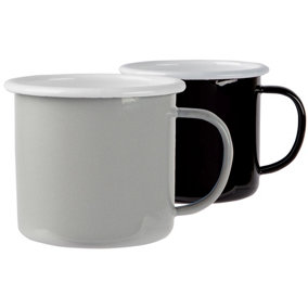 Argon Tableware - Coloured Enamel Mugs - 375ml - Pack of 4 - Black/Grey