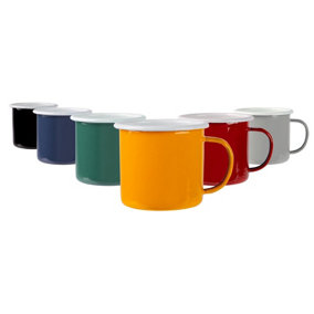 Argon Tableware - Coloured Enamel Mugs - 375ml - Pack of 6 - 6 Colours