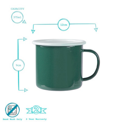 Argon Tableware - Coloured Enamel Mugs - 375ml - Pack of 6 - Green